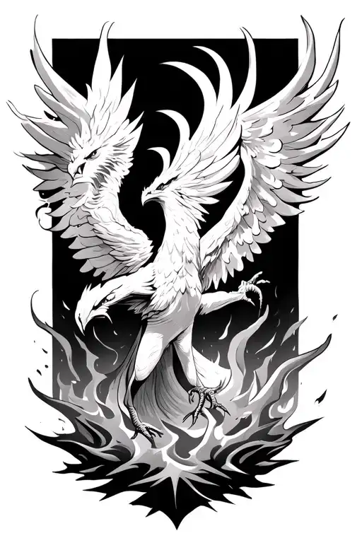 Angry Phoenix rising from ashes tattoo design idea