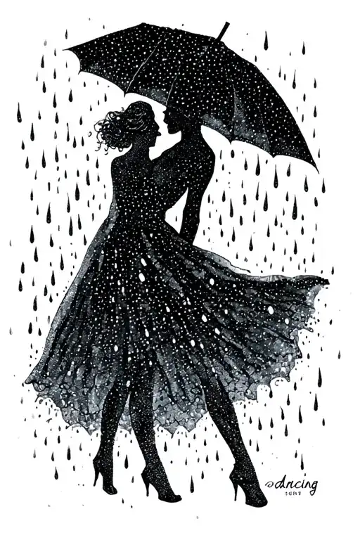 represent the phrase "dancing in the rain" written tattoo design idea