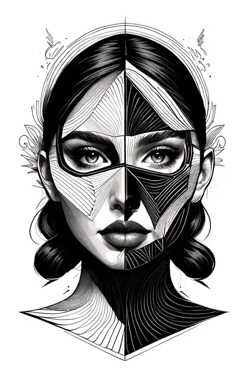 lady half face with omni mask tattoo design idea