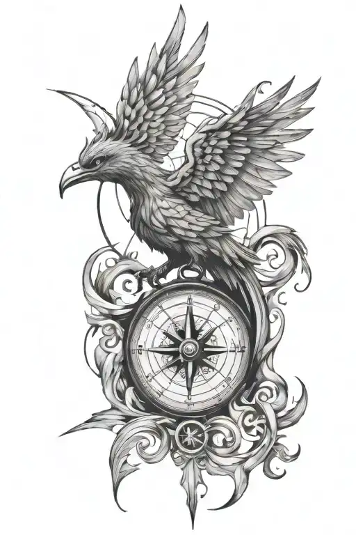 compass, pheonix rising, semi colon tattoo design idea