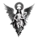 guardian seraphim angel with a devil and angel side halo and horns tattoo design idea