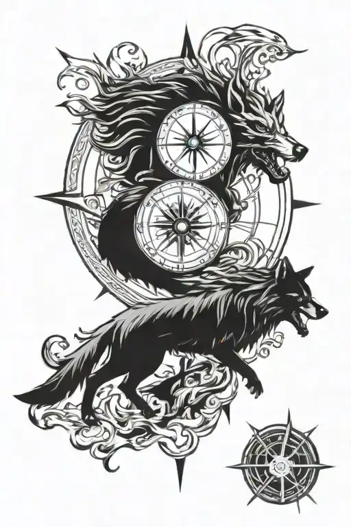 fenrir norse compass tattoo design idea