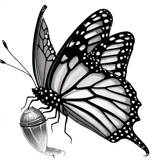monarch butterfly coming out of chrysalis with wings fully formed tattoo design idea
