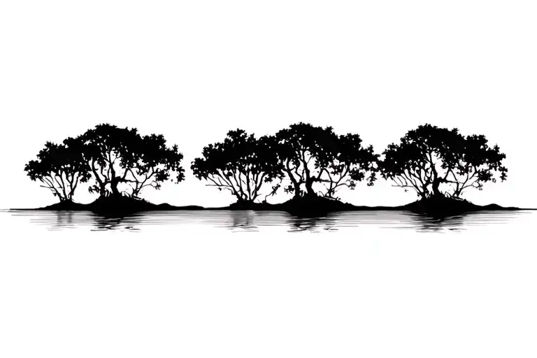 red mangroves in a row, naturally accurate walking roots  tattoo design idea