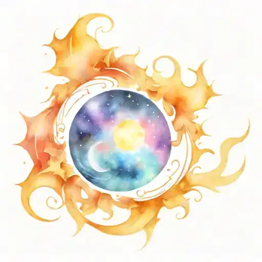 Design a upper back tattoo consisting of the stars , moon and sun representing my 3 daughters tattoo design idea