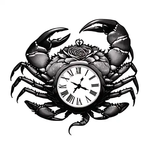 rose clock lion crab tattoo design idea