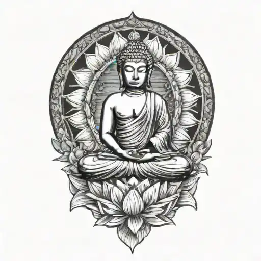 buddha and lotus flower tattoo design idea