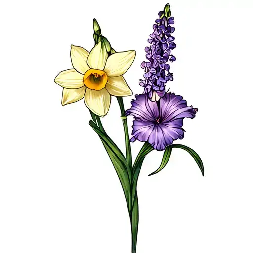 2 Mini daffodils and lilac gladioli. fairly narrow fine line tattoo tattoo design idea