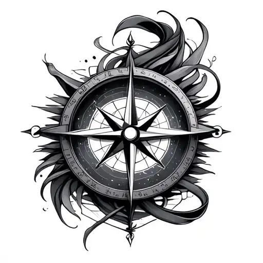 compass, soundwaves, aurora ribbons flowing to dna tattoo design idea