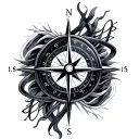 compass, soundwaves, aurora ribbons flowing to dna tattoo design idea