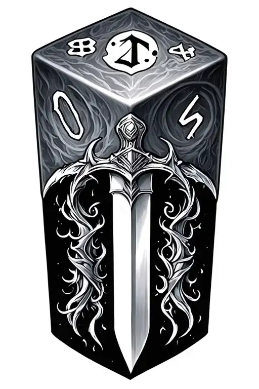dnd dice , sword piercing tattoo design idea