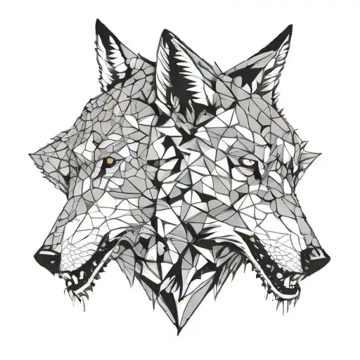 looking opposite two wolf's heads one angry black second white quiet tattoo design idea