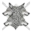 looking opposite two wolf's heads one angry black second white quiet tattoo design idea