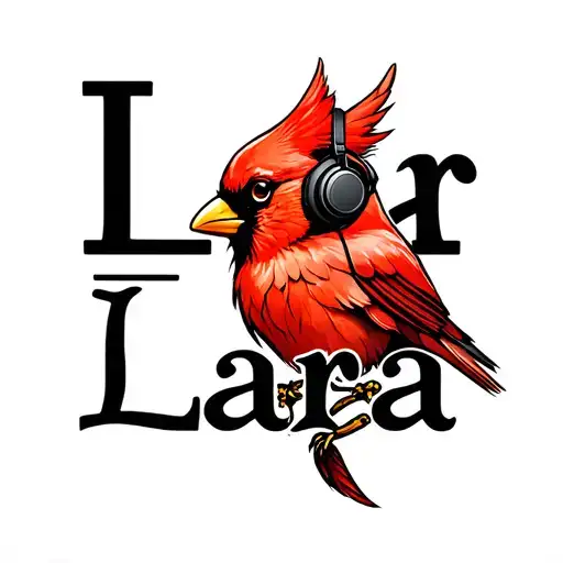 "Lara" Cardinal wearing headphones and listening tattoo design idea