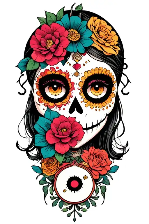 day of the dead girl  yin yang  tattoo design idea