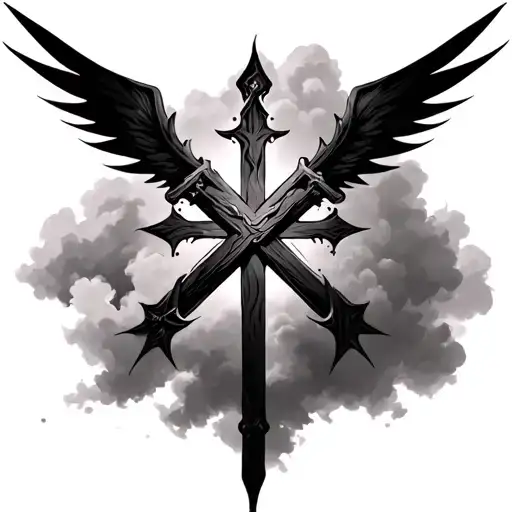 3 basic crosses . the cross in the middle bigger. with a clouded background  tattoo design idea