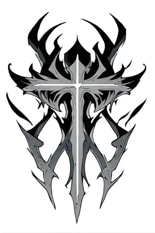 Cyber sigilism cross tattoo design idea