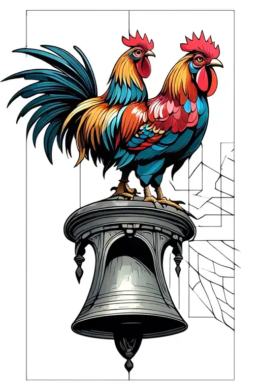 Rooster on church bell tower shape tattoo design idea