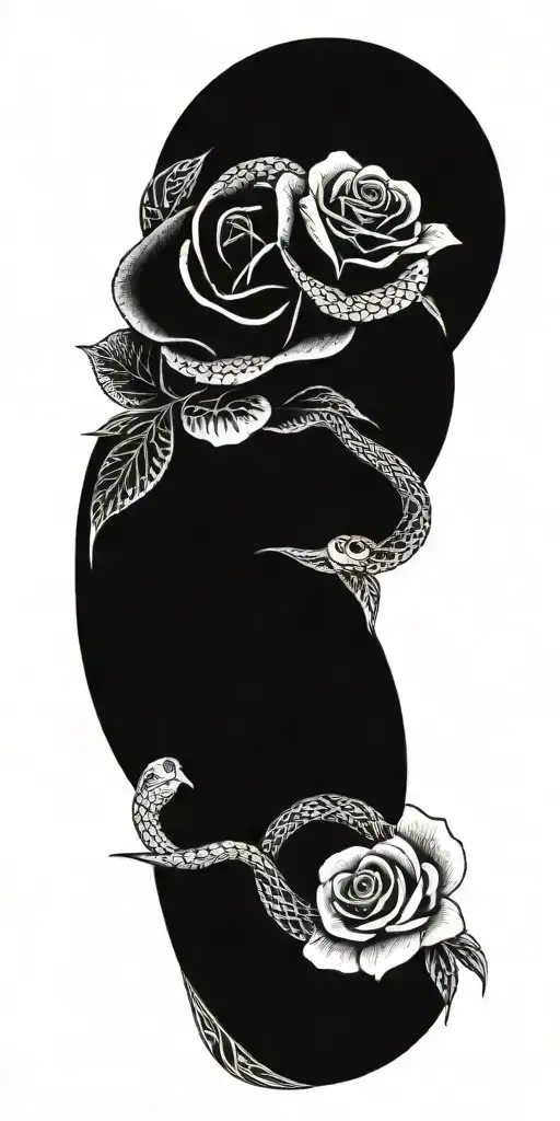 rose and snake blackout tattoo design idea