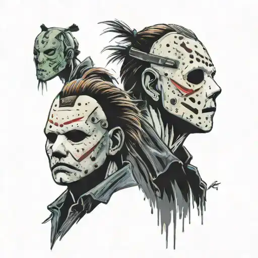 Micheal myers mask evolution and Jason voorhees evolution of mask tattoo design idea
