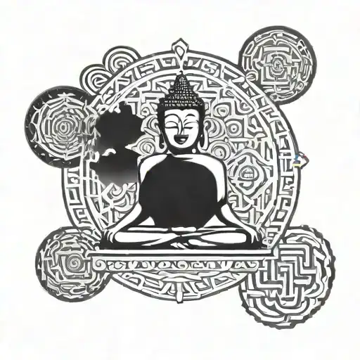 Neotribalism blackwork buddhist tattoo design idea
