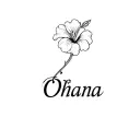 Create a vertical collarbone tattoo of the word Ohana in cursive with a hibiscus flower coming out of the left side of t tattoo design idea