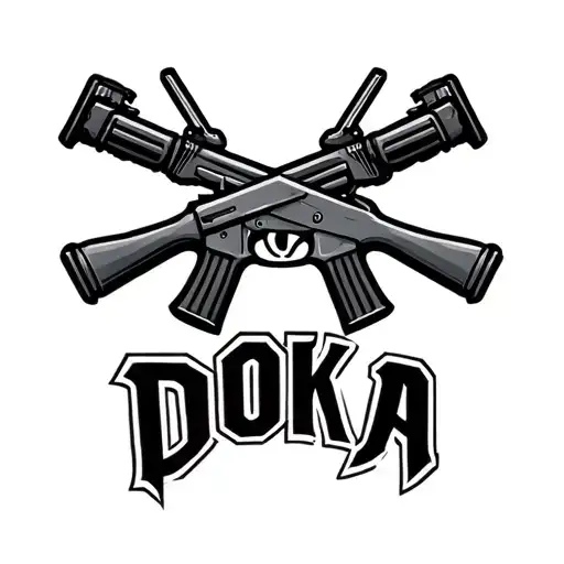 the word 'DOKA' with AK-47, mafia style tattoo design tattoo design idea