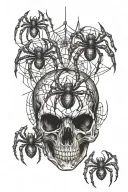spiders hanging from skull tattoo design idea