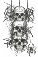 spiders hanging from skull tattoo design idea