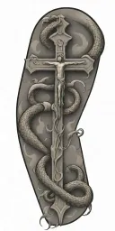 holy cross with snake and blood and angel and clouds  tattoo design idea