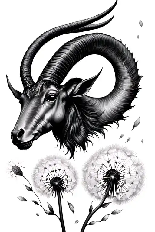 capricorn zodiac with dandelion seeds drifting away transforming tattoo design idea