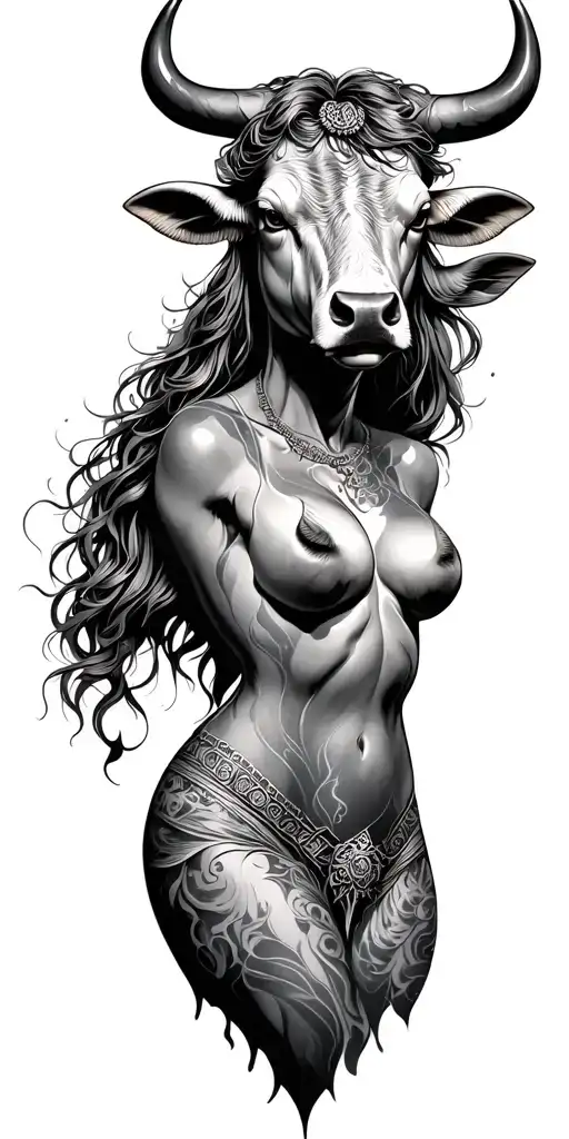 bull with aquarius women tattoo design idea