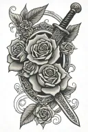 sword, roses, sleep token band logo, sleep token themed tattoo tattoo design idea