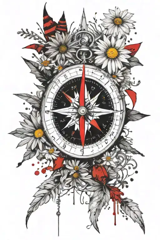 A compass surrounded by a sea of daisies, representing guidance and growth tattoo design idea