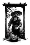 Chinese farmer working in the field facing away from view tattoo design idea