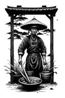 Chinese farmer working in the field facing away from view tattoo design idea
