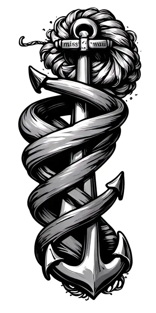 I miss you, I love you, I want you, wrap wrapped around an anchor tattoo design idea