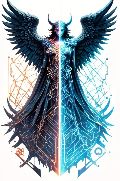 Angel and demon wings spread wide half angel half tattoo design idea