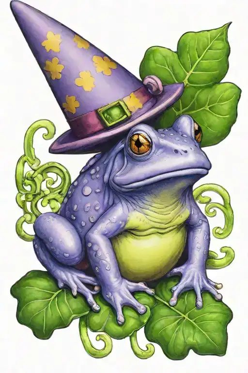 purple frog wearing a birthday party hat on a shamrock tattoo design idea