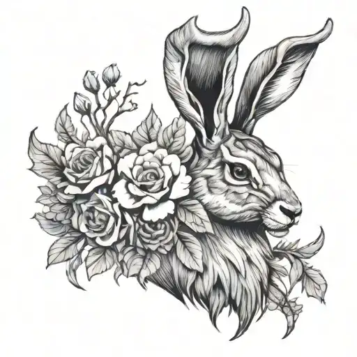 jackalope with flowers tattoo design idea