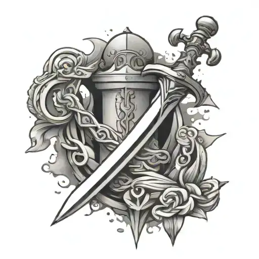 sword in a stone biblical tattoo design idea