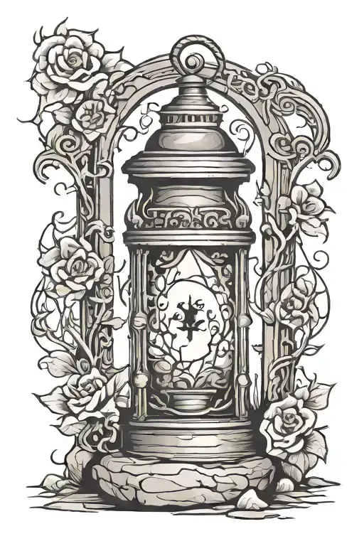 tombstone in lantern  tattoo design idea