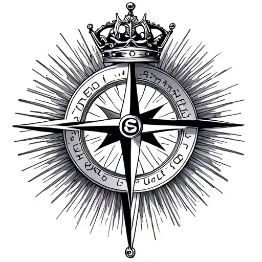 I would like the name "Elio" with a crown on the E, half of a compass and sunbeams on the back. tattoo design idea
