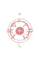 Single communion wafer with subtle red ihs etching in the center.Thin, unbroken lines creating a circular host design tattoo design idea