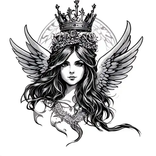 M with wings and crown tattoo design idea