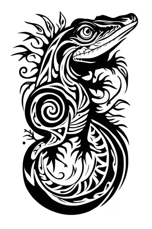maori lizard, with the proportions of a real life one, but with tribal style. long tail tattoo design idea