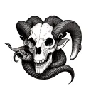 serpent and ram skull surrounded tattoo design idea
