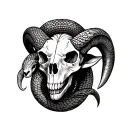 serpent and ram skull surrounded tattoo design idea