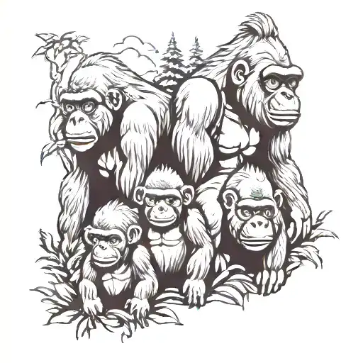 Gorilla family hiking tattoo design idea