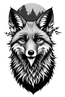 aggressive fox and nature like trees tattoo design idea